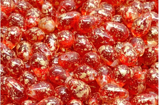 滴珠，宝石红透明浅托帕石黄金飞溅 (90080-10020-94401)，玻璃，捷克共和国