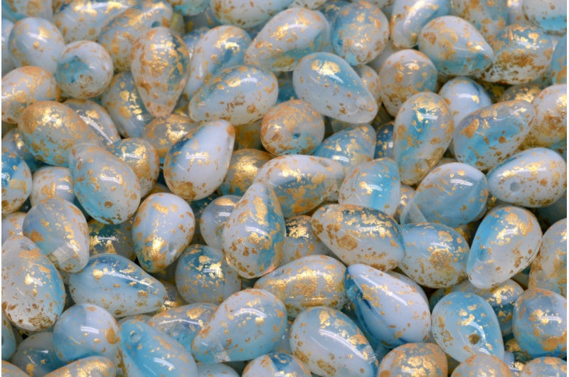 ドロップビーズ、R0162 ゴールドスプラッシュ（R0162-94401）、ガラス、チェコ共和国