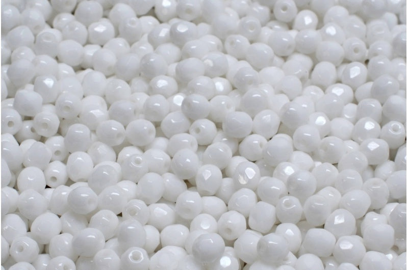 Fire Polished Faceted Beads Round, Chalk White (3000), Bohemia Crystal Glass, Czech Republic