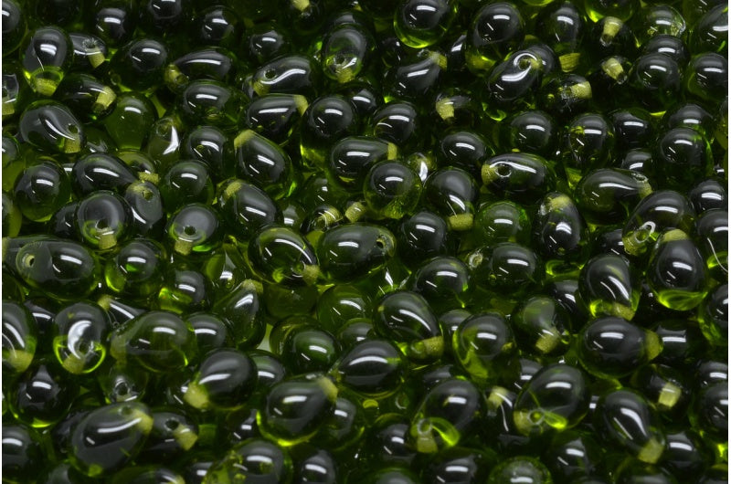 Teardrop beads, Transparent Green (50230), Glass, Czech Republic