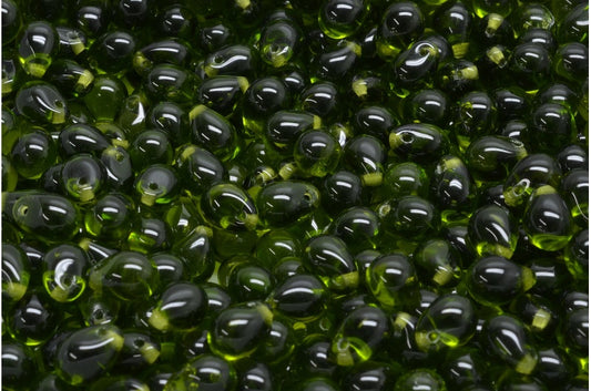 Teardrop beads, Transparent Green (50230), Glass, Czech Republic