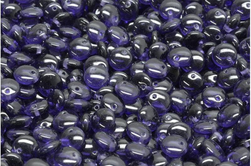 レンズ豆ビーズ、透明ライトアメジスト（20500）、ガラス、チェコ共和国