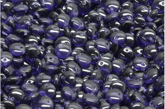 レンズ豆ビーズ、透明ライトアメジスト（20500）、ガラス、チェコ共和国