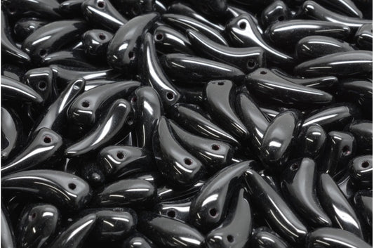 Tooth Beads, Black (23980), Glass, Czech Republic