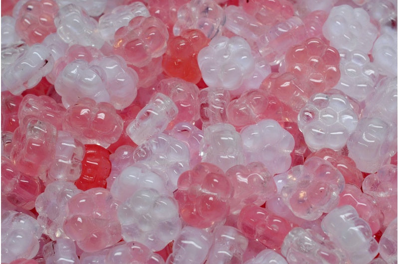 フラットフラワービーズ、クリスタルピンクホワイト（00030-PINK-WHT）、ガラス、チェコ共和国