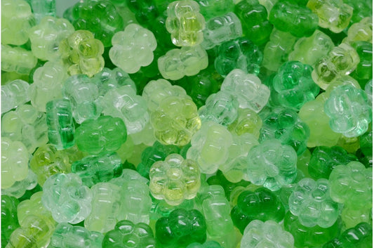 フラットフラワービーズ、クリスタルグリーン（00030-GRN）、ガラス、チェコ共和国