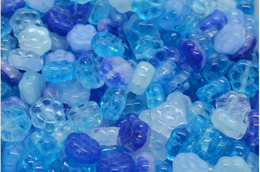 フラットフラワービーズ、クリスタルブルーホワイト（00030-BLUE-WHT）、ガラス、チェコ共和国