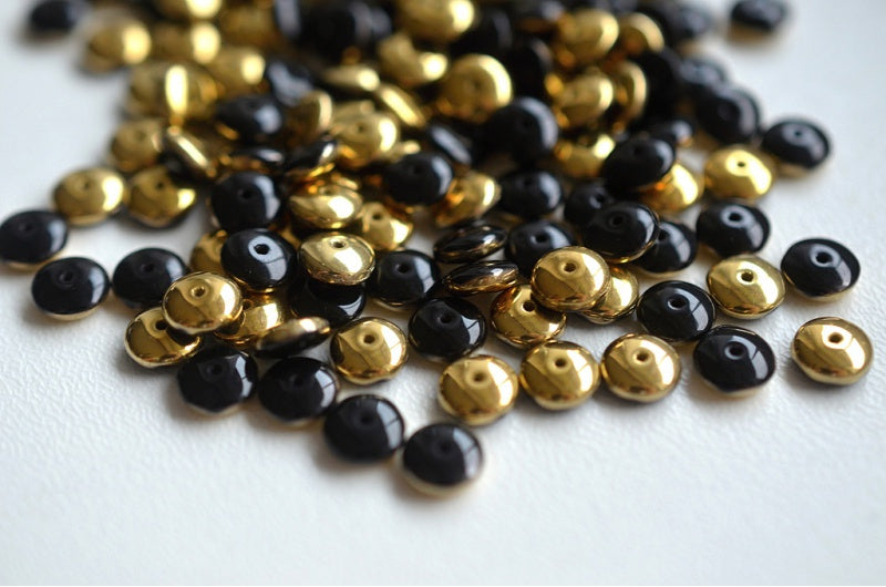 Space Disk Beads, Black Gold (23980-26441), Glass, Czech Republic