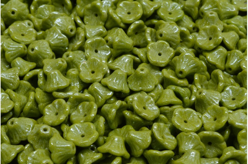 Bell Flower Cup Beads, Green Hematite (53420-14400), Glass, Czech Republic