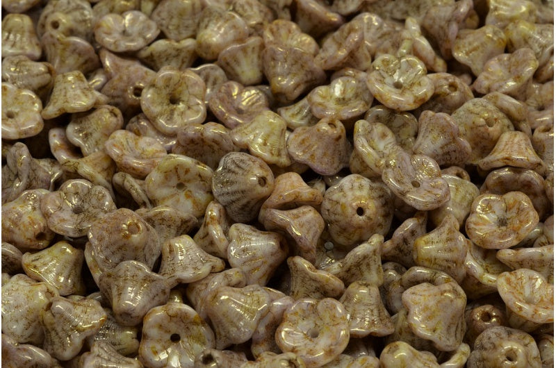 Bell Flower Cup Beads, White Senegal Violet (02010-15695), Glass, Czech Republic