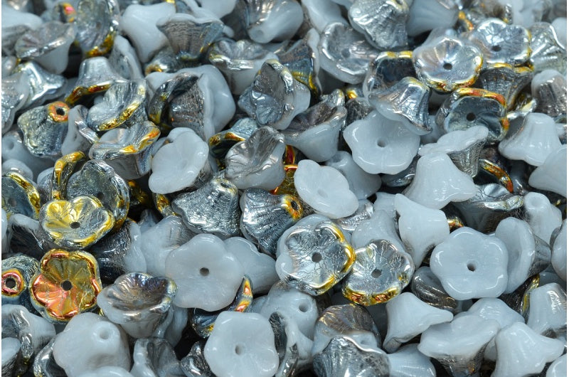 Bell Flower Cup Beads, White Jet Volcano (02010-28001)，玻璃，捷克共和国