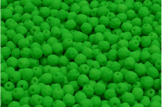 ファセット加工ラウンドビーズ、ホワイトネオングリーン（02010-25124）、ボヘミアクリスタルガラス、チェコ共和国