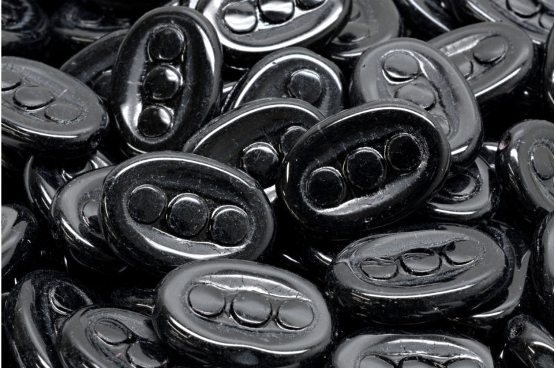 3-Dot Designed Beads, Black (23980), Glass, Czech Republic