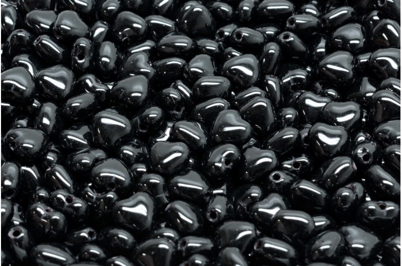 ハートビーズ、黒（23980）、ガラス、チェコ共和国