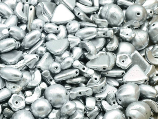 Mixed Glass Beads, Silver Matte, Glass, Czech Republic