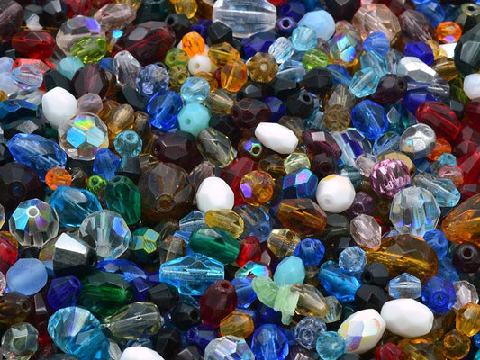 Facettierte feuerpolierte Perlenmischungen, Kristall-Regenbogen-Silber-Mix, Glas, Tschechische Republik