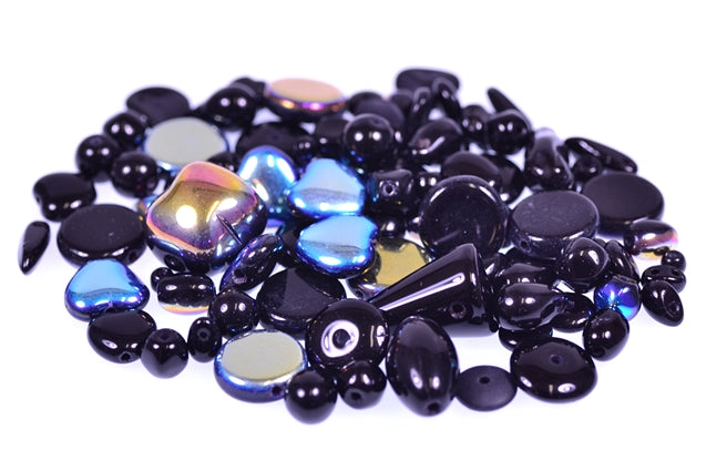 Mixed Glass Beads different shapes Mix, Black (23980), Bohemia Crystal Glass, Czechia MIX