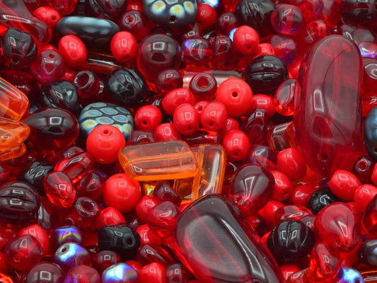 Mixed Glass Beads different shapes Mix, Red (), Bohemia Crystal Glass, Czechia MIX
