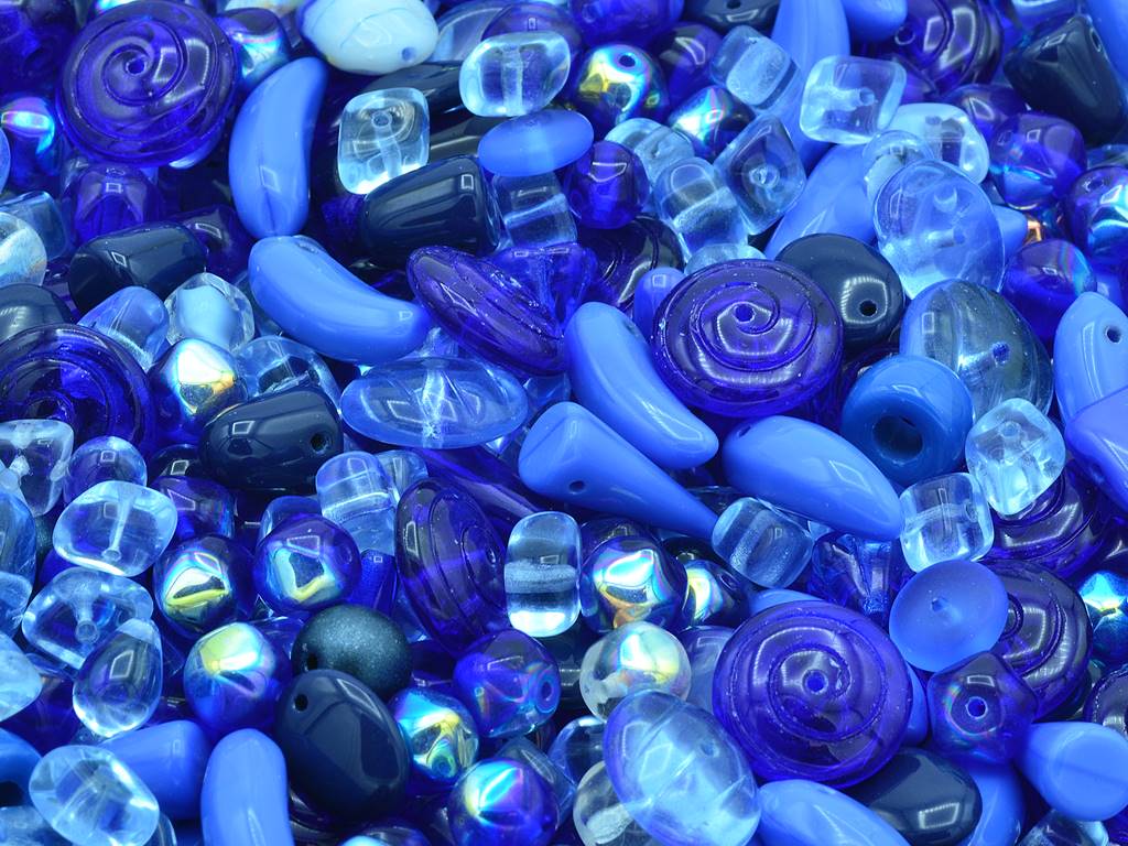 Mixed Glass Beads different shapes Mix, Blue (), Bohemia Crystal Glass, Czechia MIX