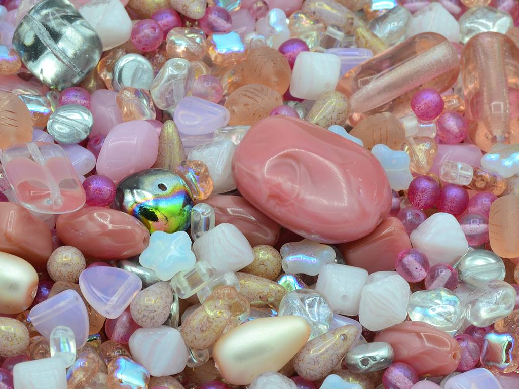 Mixed Glass Beads different shapes Mix, Pink (), Bohemia Crystal Glass, Czechia MIX