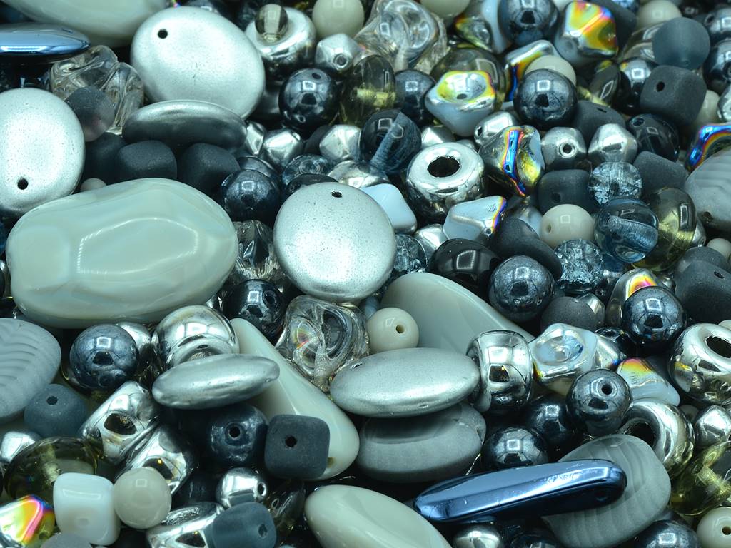 Mixed Glass Beads different shapes Mix, Gray (), Bohemia Crystal Glass, Czechia MIX