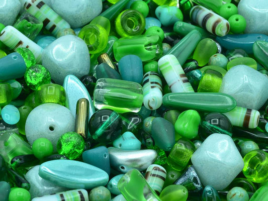 Mixed Glass Beads different shapes Mix, Green (), Bohemia Crystal Glass, Czechia MIX
