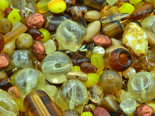 Mixed Glass Beads different shapes Mix, Yellow (), Bohemia Crystal Glass, Czechia MIX