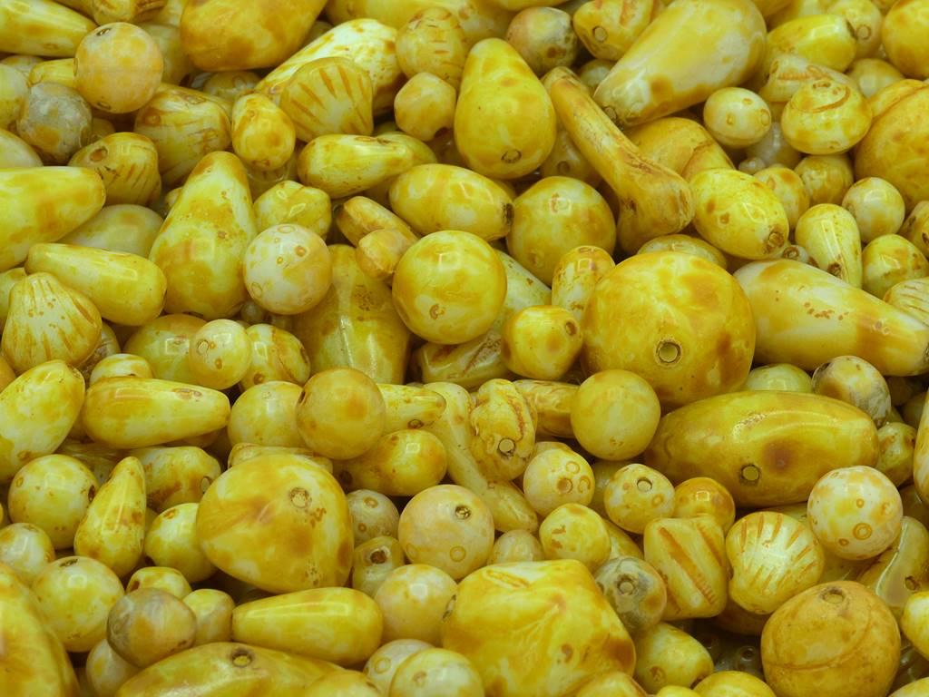 Mixed Glass Beads different shapes Mix, Yellow Brown Travetrin (), Bohemia Crystal Glass, Czechia MIX