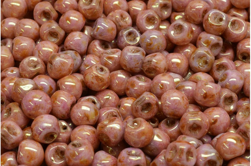 Mushroom Button Beads, White Stain With Luster Red (02010-65491), Glass, Czech Republic