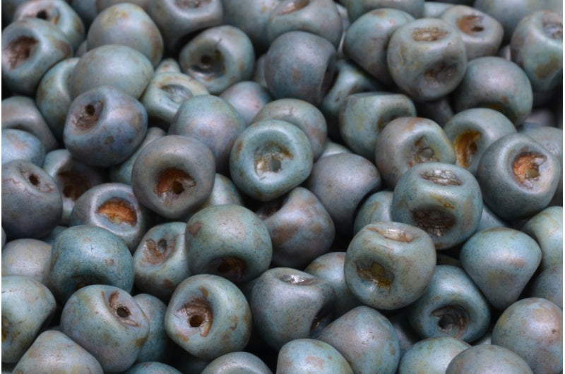 Pilzknopfperlen, weiß matt gebeizt mit glänzendem Blau (02010-84100-65431), Glas, Tschechische Republik