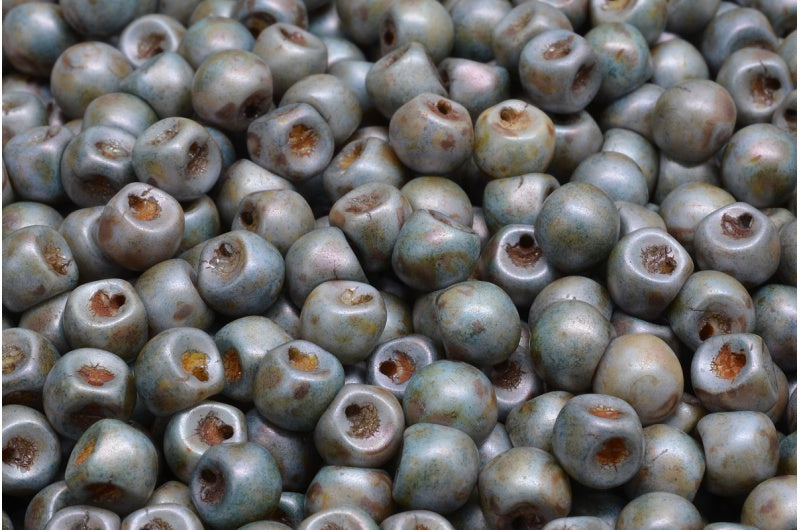 蘑菇珠，带光泽蓝色的白色哑光染色 (02010-84100-65431)，玻璃，捷克共和国