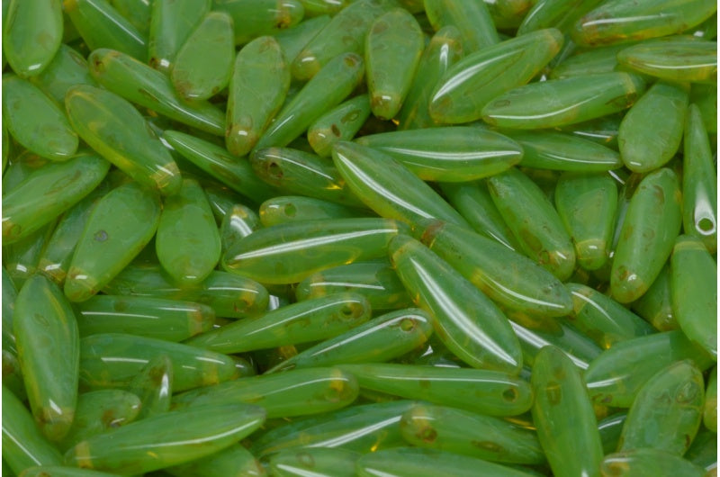 Dagger Beads, Opal Green Travertin (51010-86800), Glass, Czech Republic