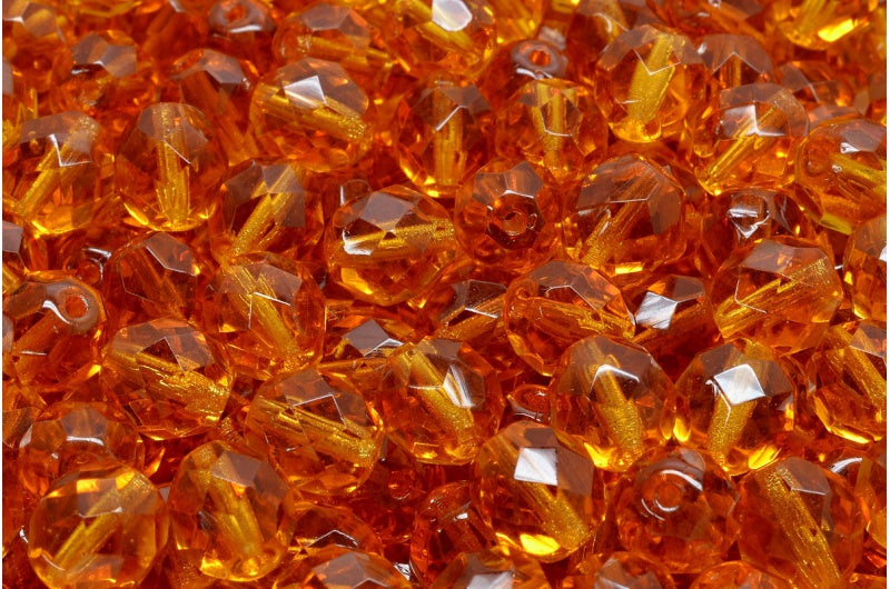 Fire Polish Faceted Round Beads 8mm, Transparent Orange (10080), Glass, Czech Republic