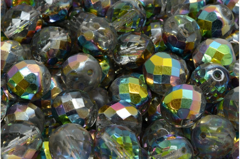 Fire Polish Faceted Round Beads, Crystal 28137 (00030-28137), Glass, Czech Republic