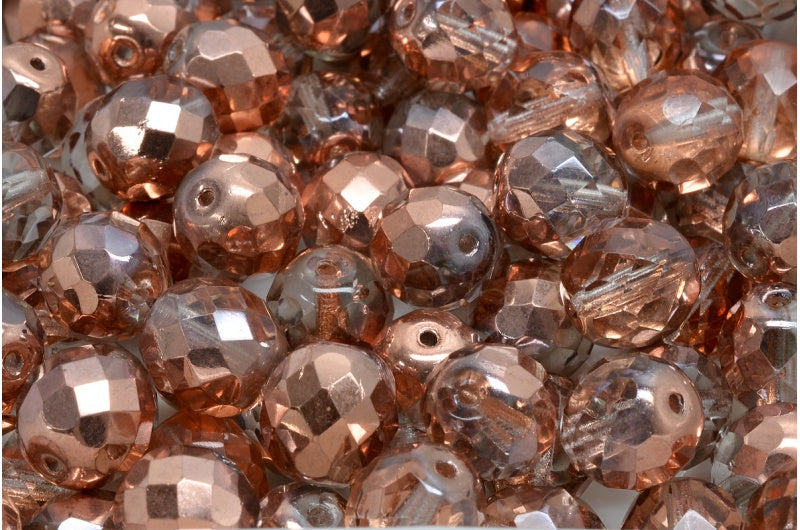 Fire Polish Faceted Round Beads, Crystal Rose Gold Capri (00030-27101), Glass, Czech Republic