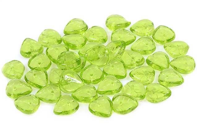 Heart Leaf Beads 9 mm, Transparent Green (50220), Bohemia Crystal Glass, Czechia 11100074
