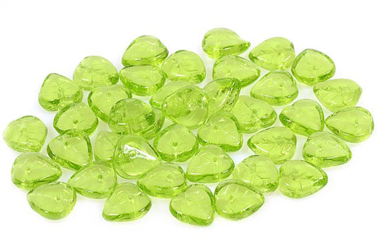 Heart Leaf Beads 9 mm, Transparent Green (50220), Bohemia Crystal Glass, Czechia 11100074
