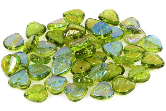 Heart Leaf Beads 9 mm, Transparent Green 27307 (50220-27307), Bohemia Crystal Glass, Czechia 11100074