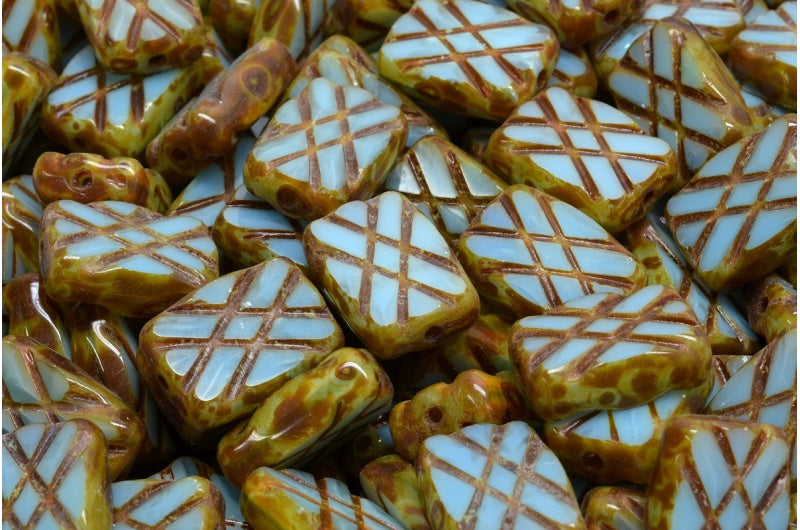 Table Cut Designed Rectangle Beads, Opal Aqua Travertin (61010 86800), Glass, Czech Republic