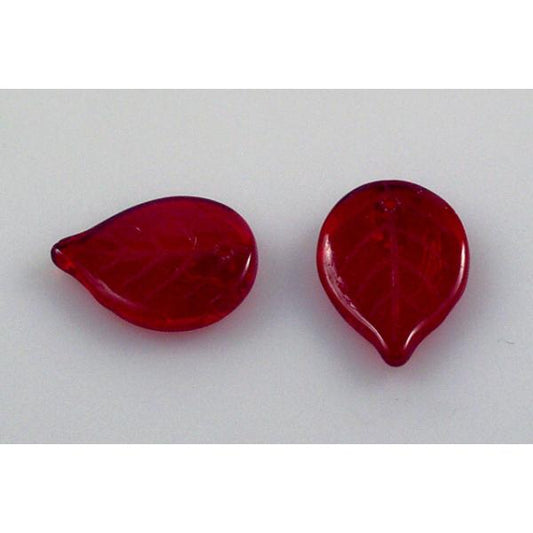 Apple Leaf Beads 18 x 13 mm, Ruby Red (90080), Bohemia Crystal Glass, Czechia 11100076