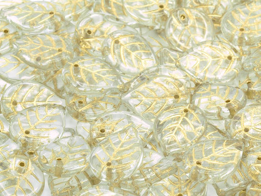 Apple Leaf Beads 18 x 13 mm, Crystal Gold Lined (30-54202), Bohemia Crystal Glass, Czechia 11100076