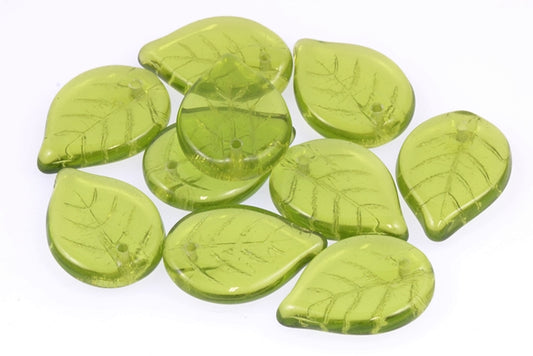 Apple Leaf Beads 18 x 13 mm, Transparent Green (50230), Bohemia Crystal Glass, Czechia 11100076