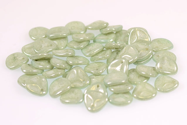 Rose Petal Beads 8 x 7 mm, Chalk White Luster Green Full Coated (3000-14457), Bohemia Crystal Glass, Czechia 11100077