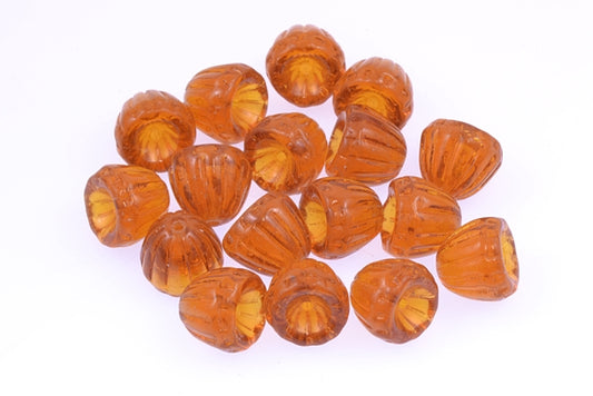 Bell Shaped Pressed Beads 8 x 9 mm, Transparent Orange (10080), Bohemia Crystal Glass, Czechia 11100080