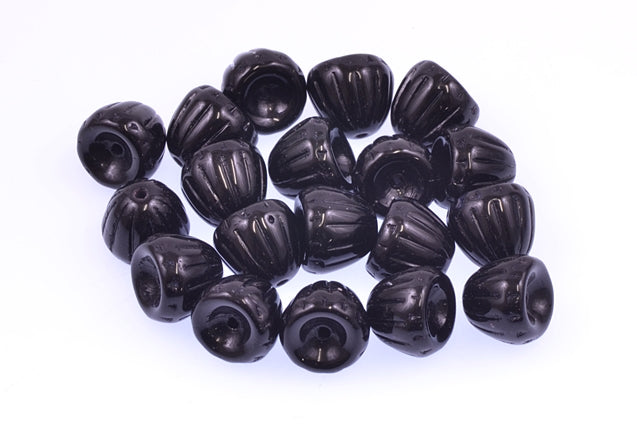 Bell Shaped Pressed Beads 8 x 9 mm, Black (23980), Bohemia Crystal Glass, Czechia 11100080