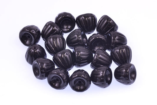 Bell Shaped Pressed Beads 8 x 9 mm, Black (23980), Bohemia Crystal Glass, Czechia 11100080