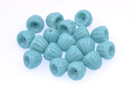 Bell Shaped Pressed Beads 8 x 9 mm, Turquoise (63130), Bohemia Crystal Glass, Czechia 11100080