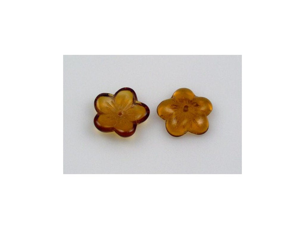 Flat Flower Beads Transparent Brown Glass Czech Republic