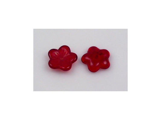 Flat Flower Beads Ruby Red Glass Czech Republic