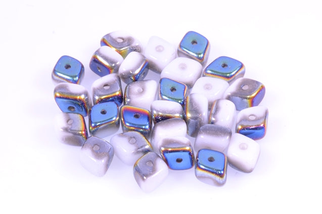 Rhombus Shaped Beads 5 x 9 mm, Chalk White Crystal Vitrail Medium Coating (3000-28101), Bohemia Crystal Glass, Czechia 11100104
